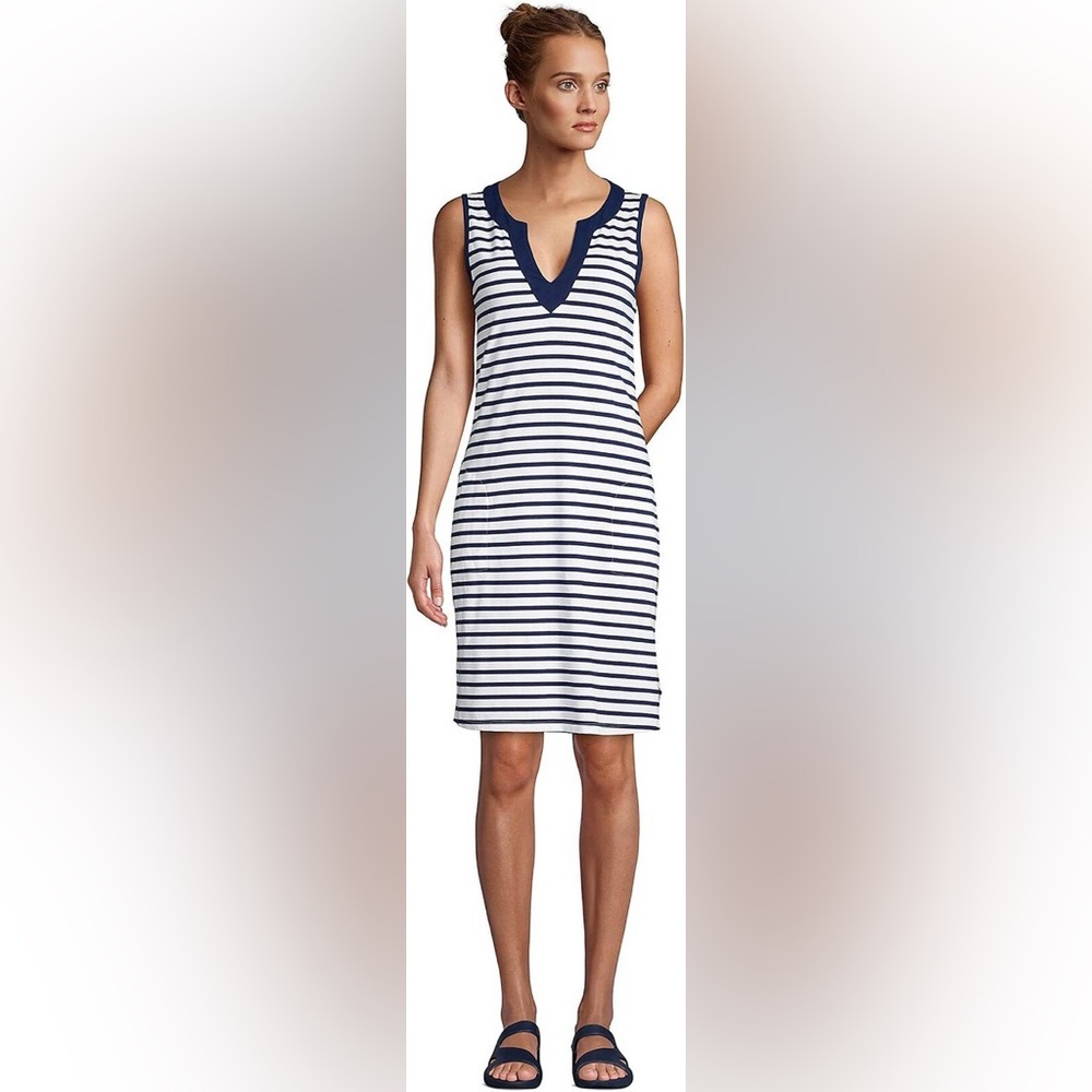 Lands End Navy White Striped Tank Dress Sz S - Picture 4 of 9